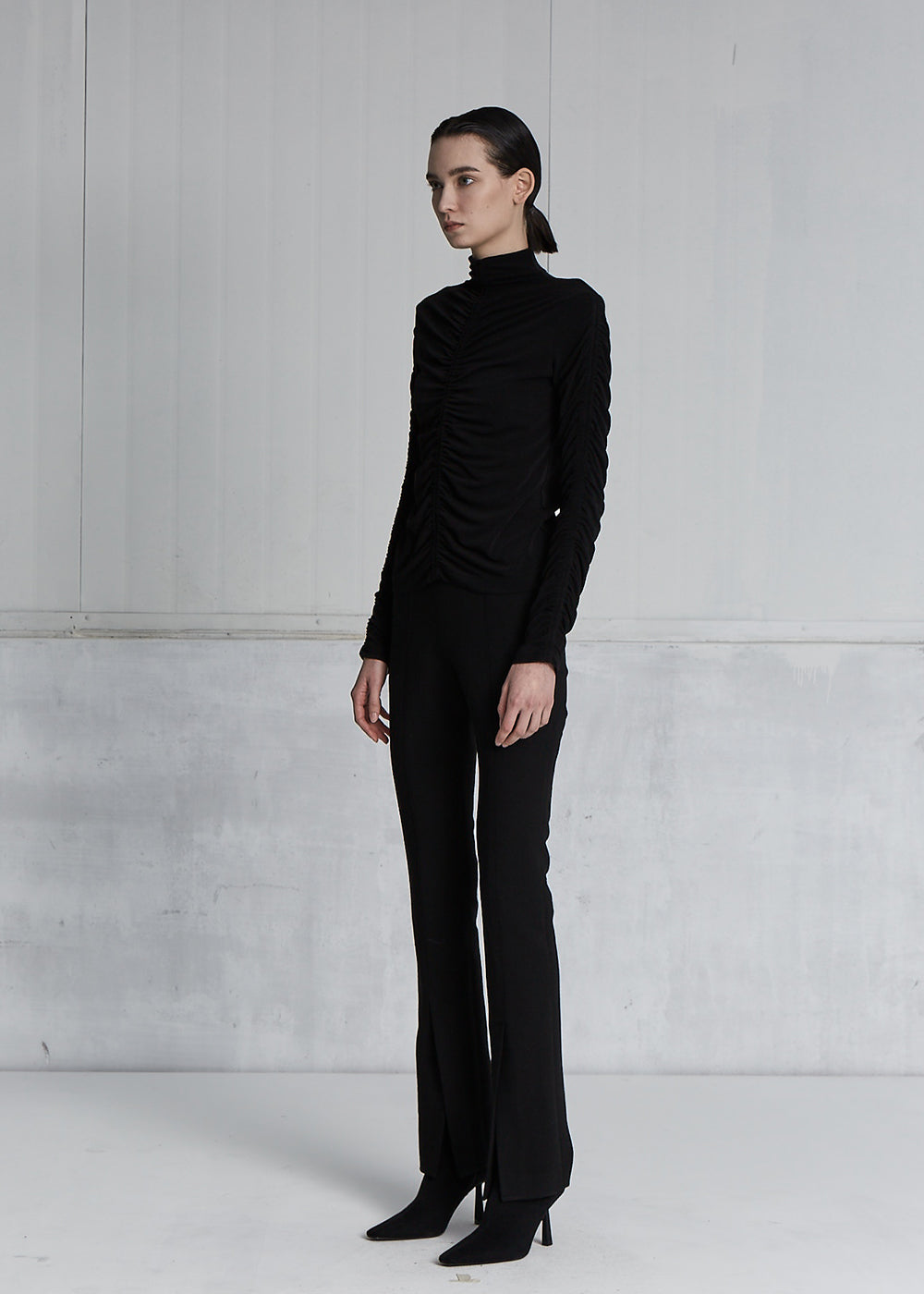 STRETCH-PONTE SLIT PANTS _ BLACK