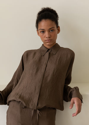 WRINKLE DRAWSTRING BLOUSE KHAKI