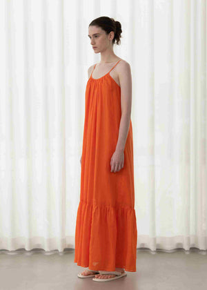 LINEN SHIRRING TIERED DRESS