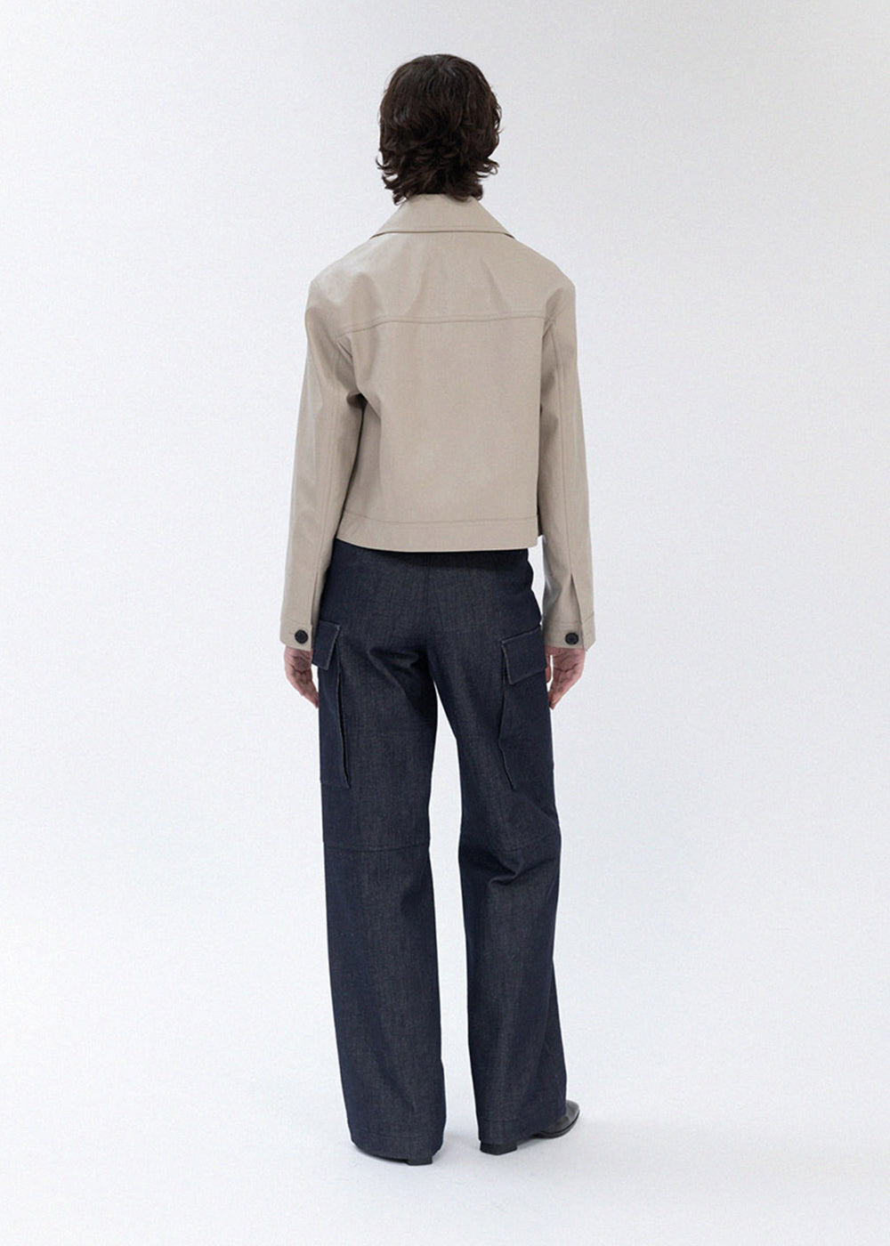 VEGAN LEATHER CROPPED JACKET_GREY BEIGE