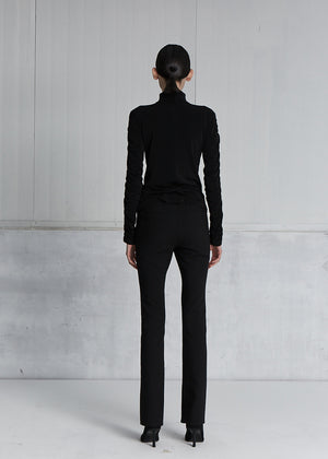 STRETCH-PONTE SLIT PANTS _ BLACK