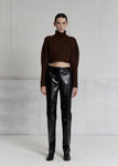 GLITTER FAUX LEATHER FITTED PANTS _ BLACK