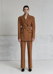 HERRINGBONE WOOL BELL BOTTOM PANTS _ CAMEL