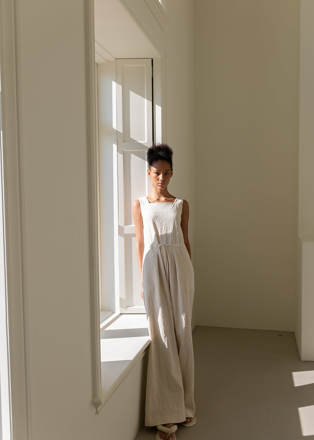 CORDUROY SQUARE-NECK JUMPSUIT IVORY