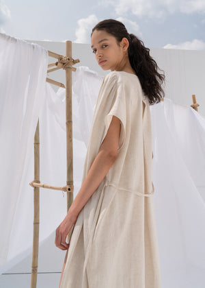LINEN HERRINGBONE ROBE NATURAL