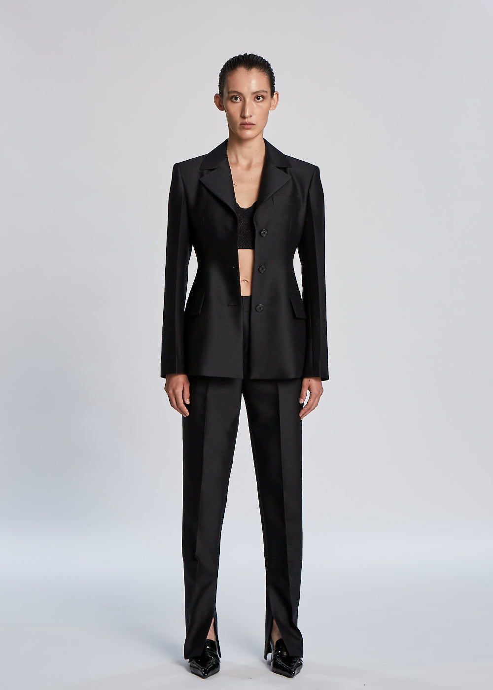 SINGLE BREASTED SILK JACKET_BLACK