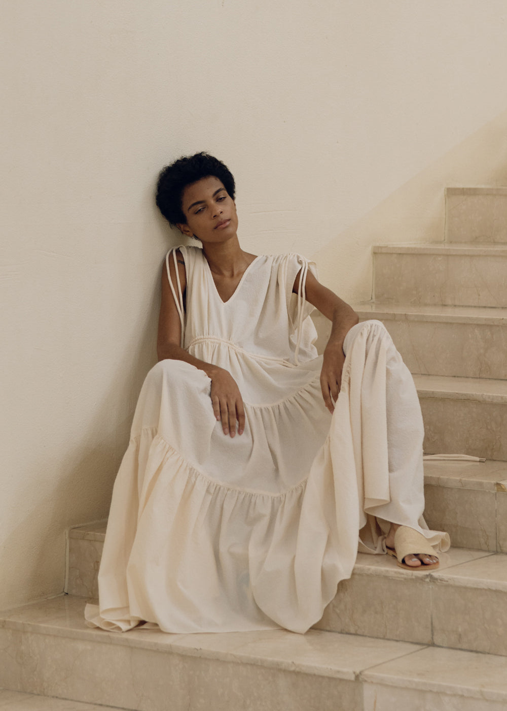 UNBALANCE STRING DRESS_BEIGE