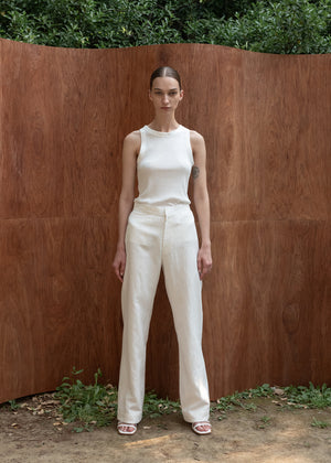 LINEN PINTUCK BANDING PANTS IVORY