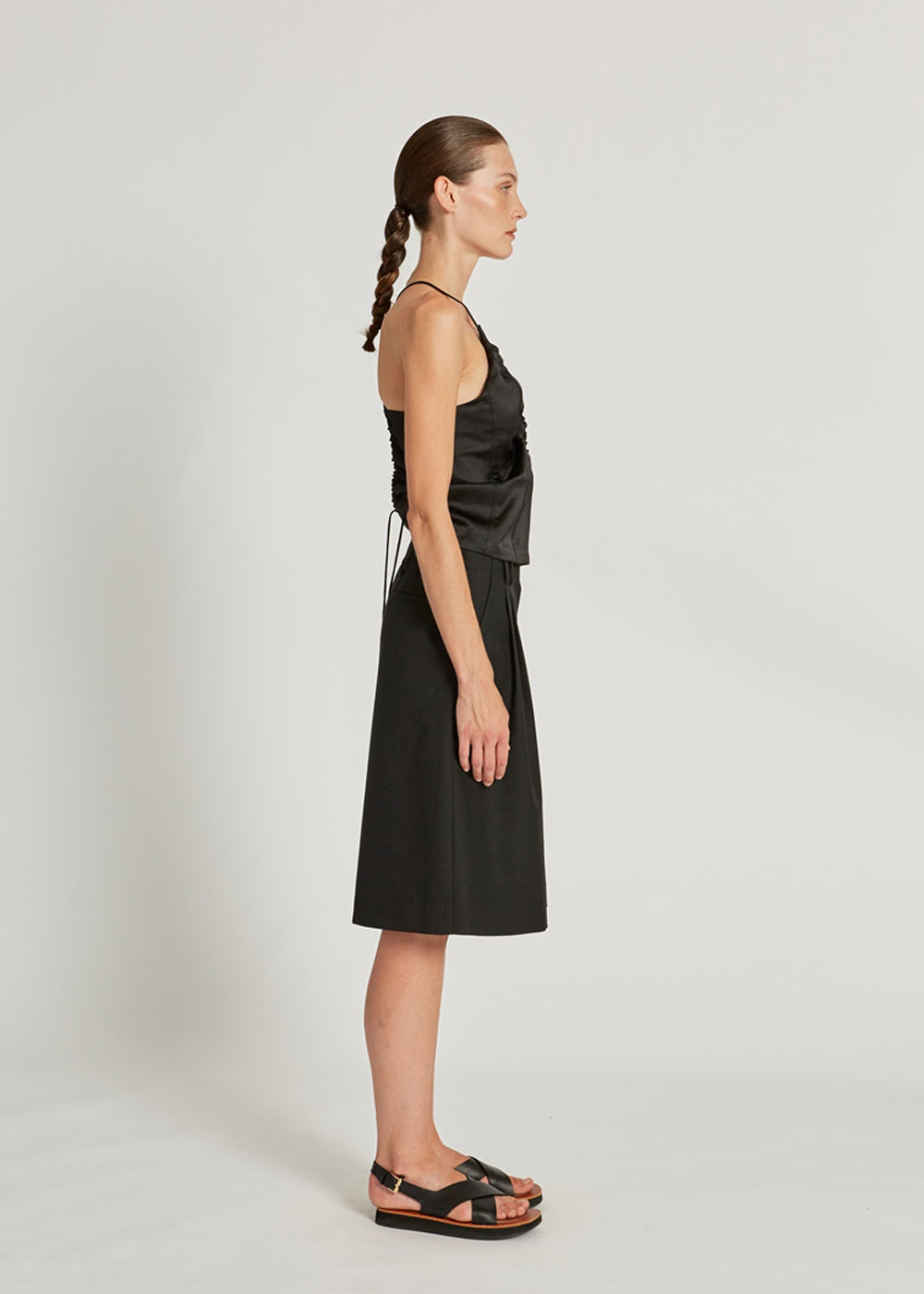 SHIRRING BUSTIER BACK-OPEN TOP BLACK