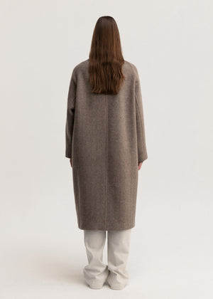 HIGH NECK NATURAL WOOL COAT_MOCHA BROWN