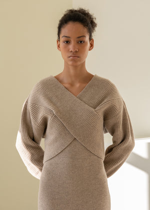 CASHMERE BLEND CROSS RIB-KNIT BOLERO MELANGE BEIGE