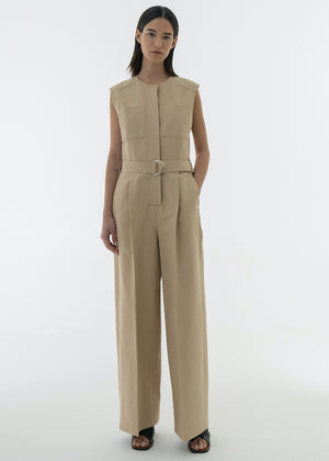 COTTON POCKET JUMPSUIT BEIGE