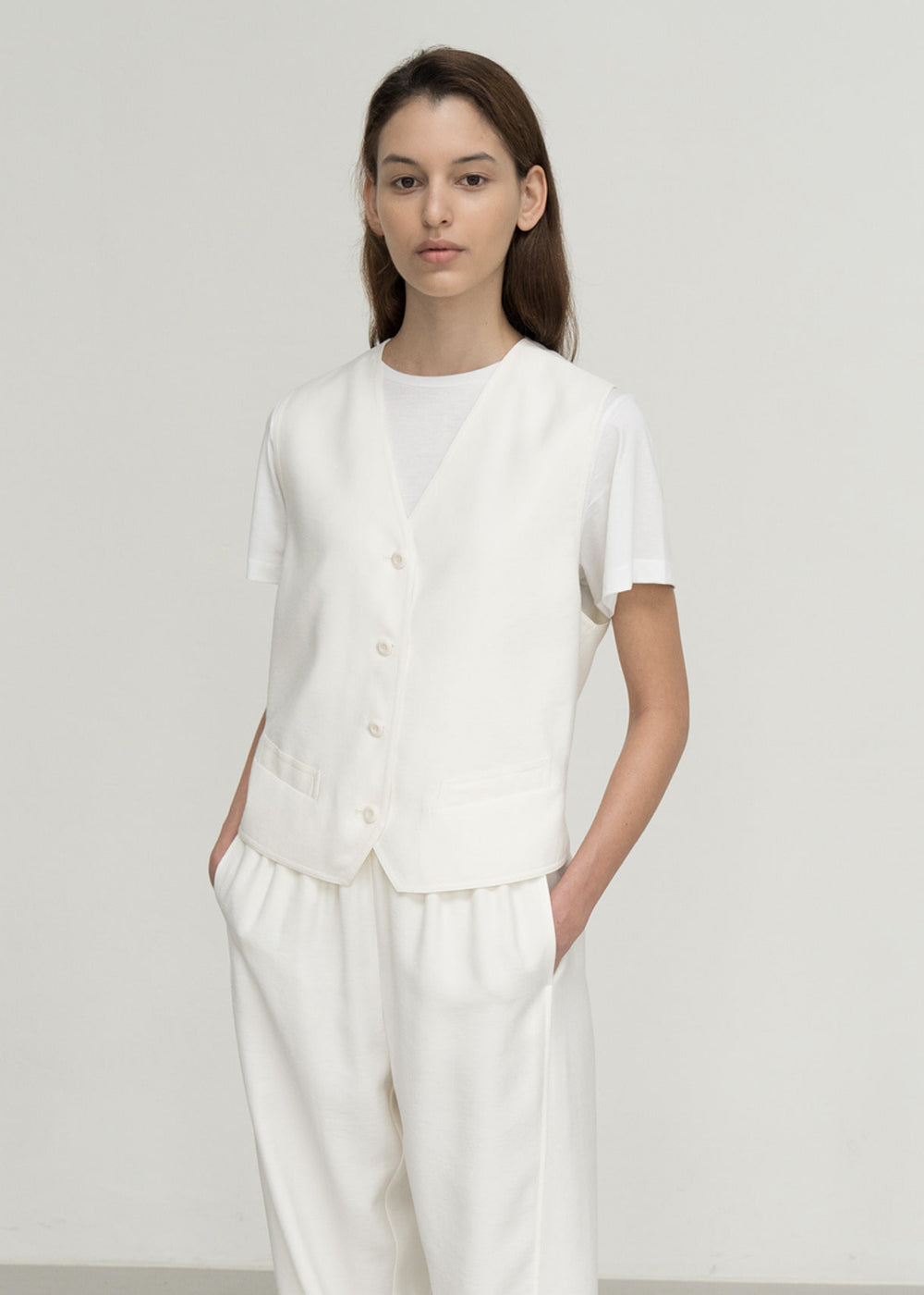 BAMBOO BUTON VEST CREAM