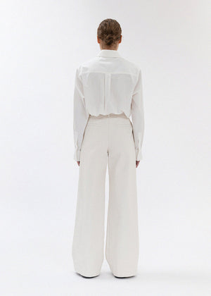 SIGNATURE COTTON PIN TUCK PANTS_IVORY