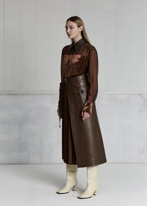 VELVET MIXED SHEER SHIRTS _ BROWN