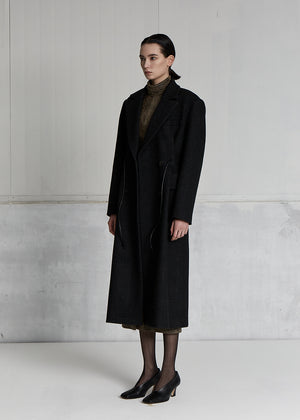 STRING BRUSHED WOOL COAT _ CHARCOAL