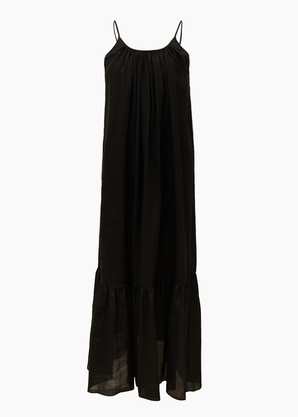 LINEN SHIRRING TIERED DRESS