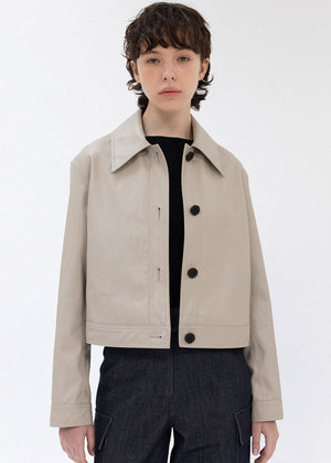 VEGAN LEATHER CROPPED JACKET_GREY BEIGE