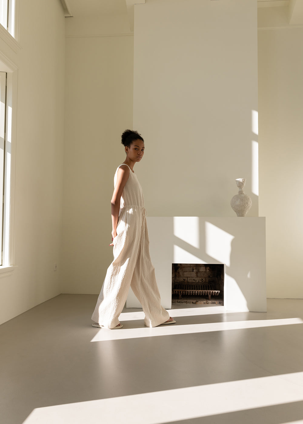 CORDUROY SQUARE-NECK JUMPSUIT IVORY