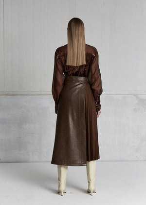 VELVET MIXED SHEER SHIRTS _ BROWN