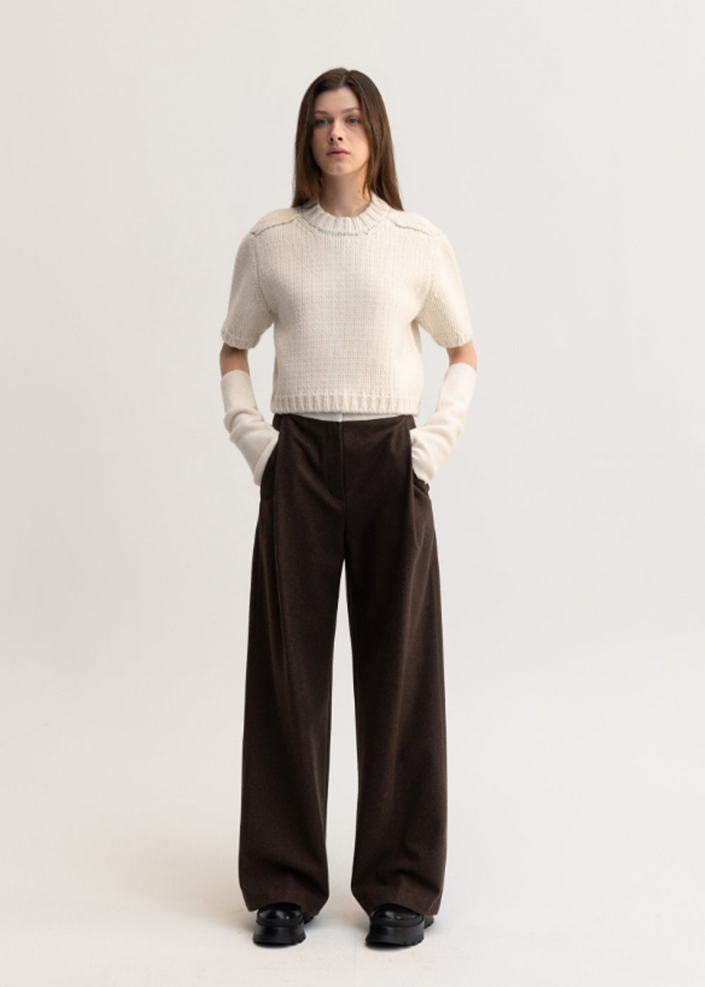 BAND POINTED WOOL PANTS_BROWN