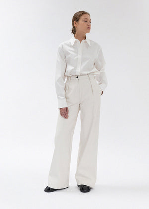 SIGNATURE COTTON PIN TUCK PANTS_IVORY