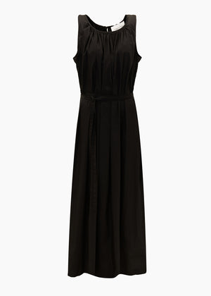SHIRRING BELTED LONG DRESS