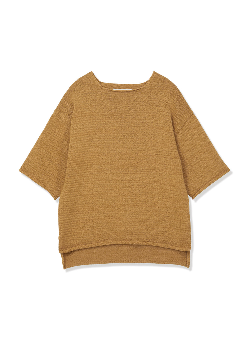 COTTON SQUARE NECK KNIT TOP CAMEL