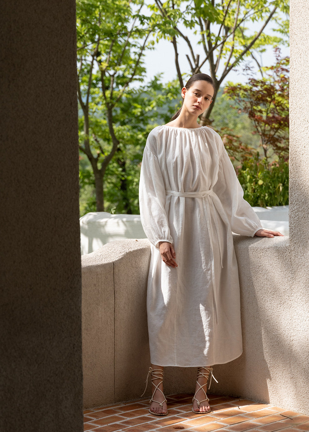 SHIRRING VOLUME SLEEVE DRESS