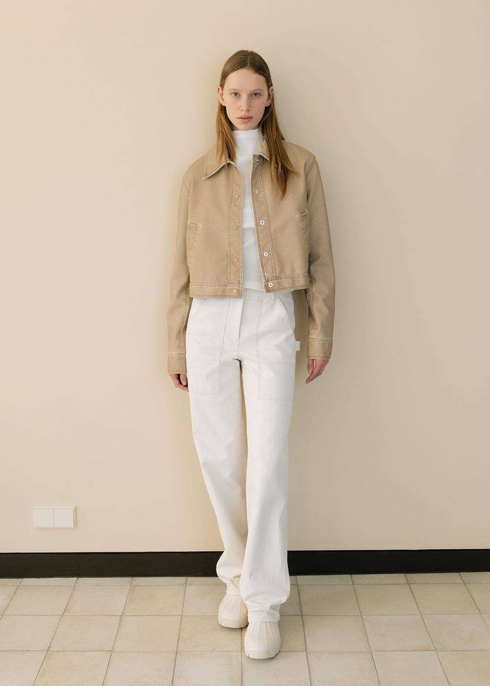 PIGMENT VEGAN LEATHER JACKET_BEIGE