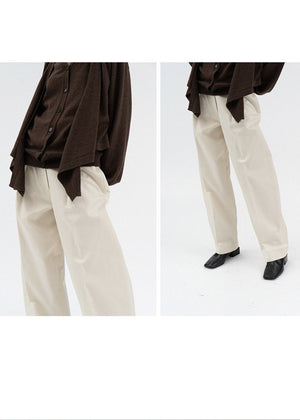 ONE PIN TUCK COTTON PANTS IVORY