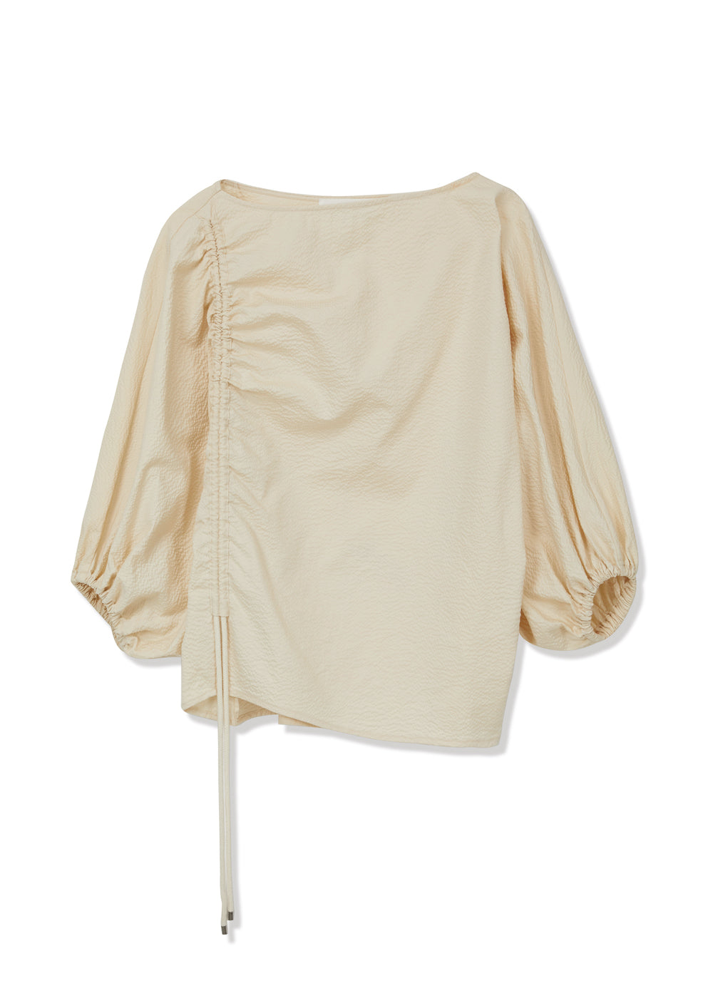 SEERSUCKER DRAWSTRING BLOUSE LIGHT BEIGE