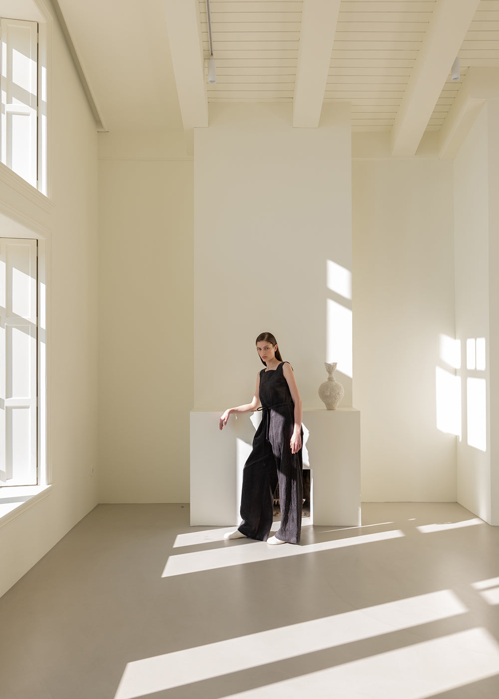 CORDUROY SQUARE-NECK JUMPSUIT DARK BROWN