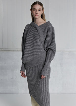 UNBALANCE KNIT CASHMERE SKIRT _ GREY