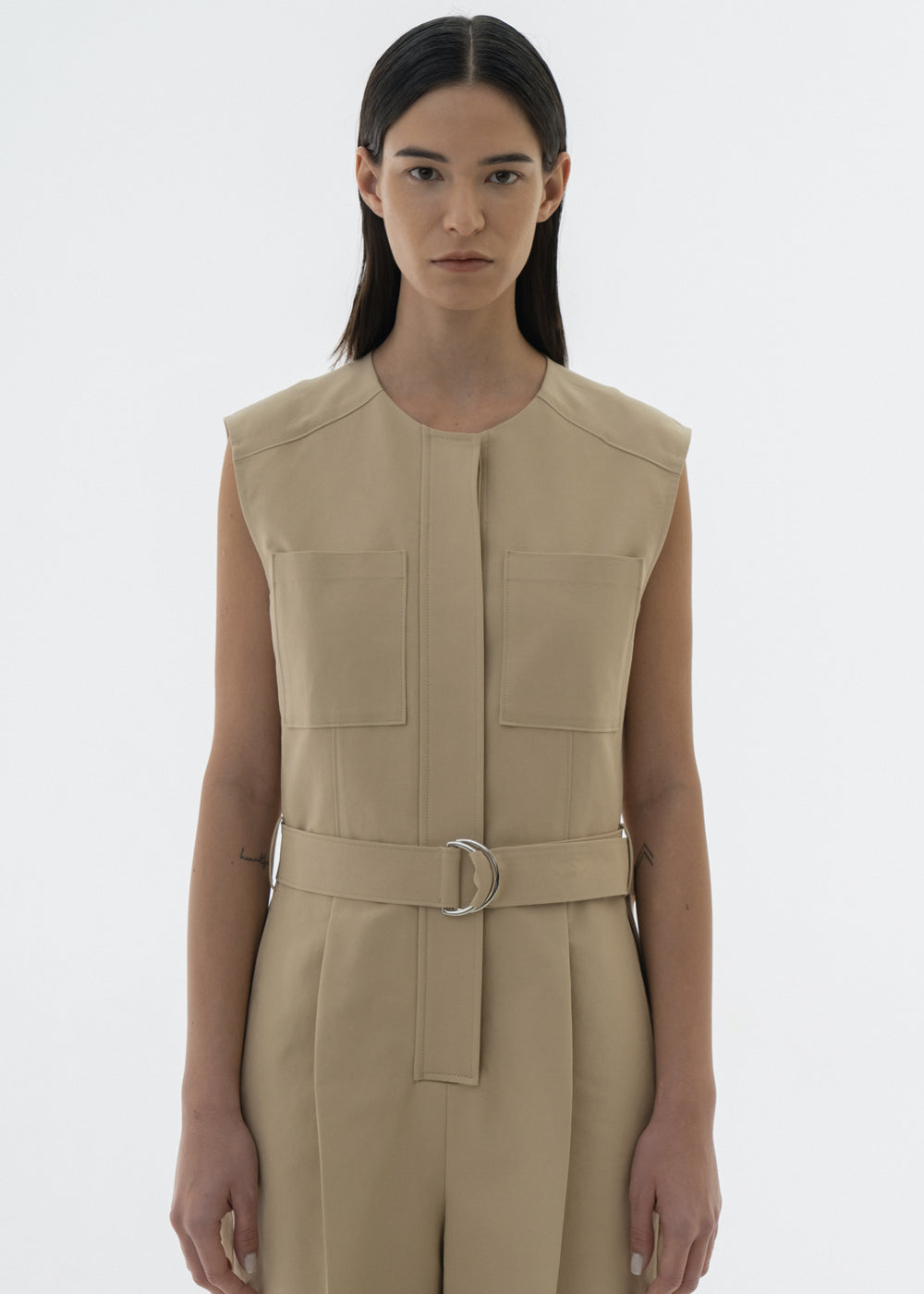 COTTON POCKET JUMPSUIT BEIGE