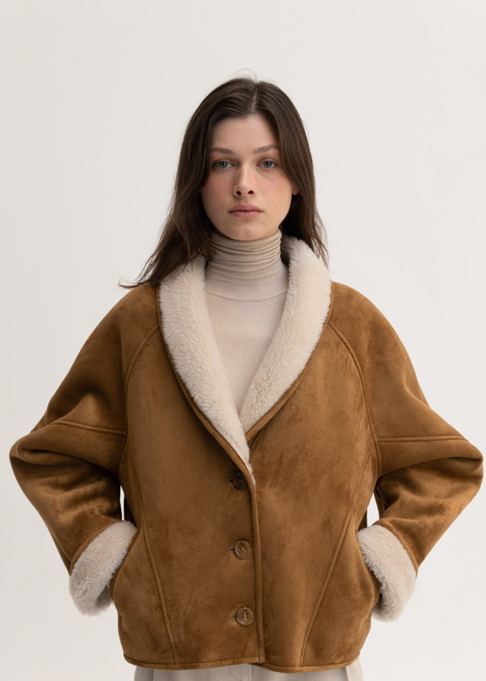 SHAWL COLLAR SHEARING JACKET_CAMEL