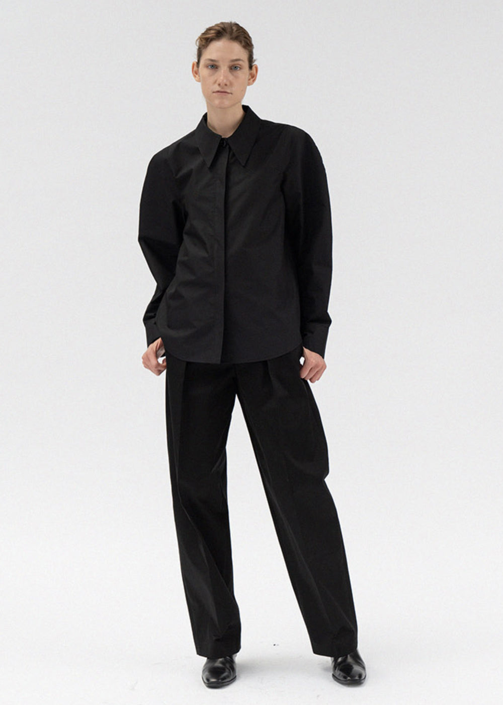 ONE PIN TUCK COTTON PANTS BLACK
