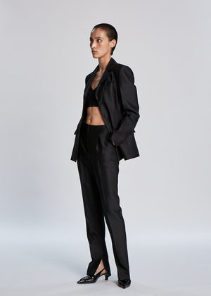 SINGLE BREASTED SILK JACKET_BLACK