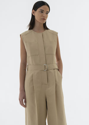 COTTON POCKET JUMPSUIT BEIGE