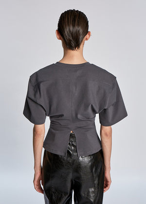 TUCKED BACK SLIT TOP_CHARCOAL