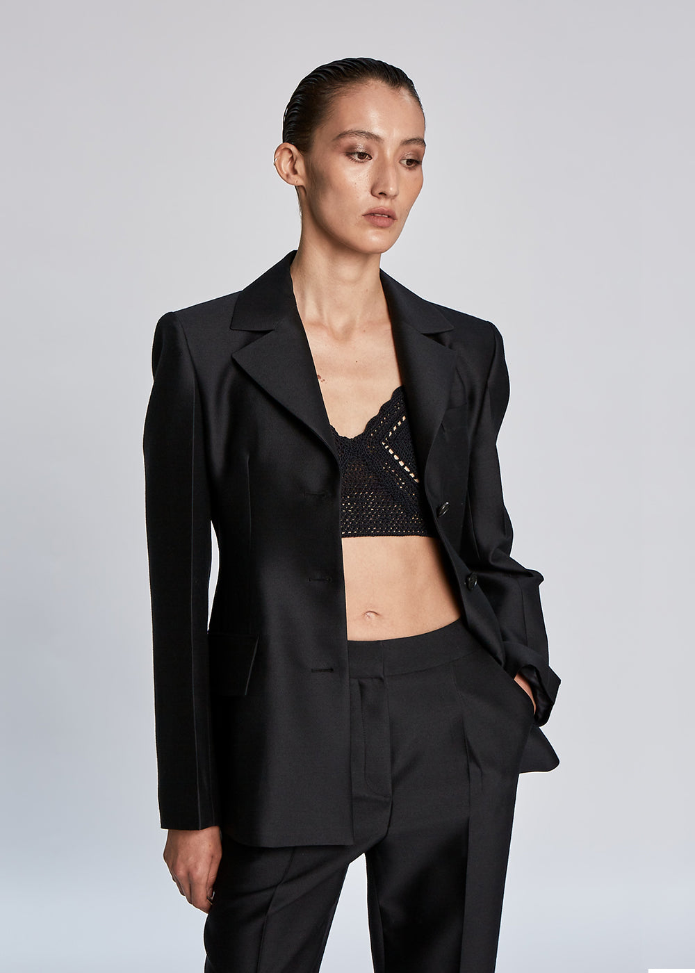 SINGLE BREASTED SILK JACKET_BLACK