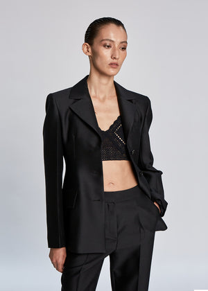 SINGLE BREASTED SILK JACKET_BLACK
