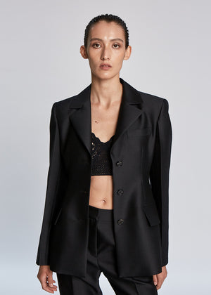 SINGLE BREASTED SILK JACKET_BLACK