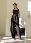 CORDUROY SQUARE-NECK JUMPSUIT DARK BROWN